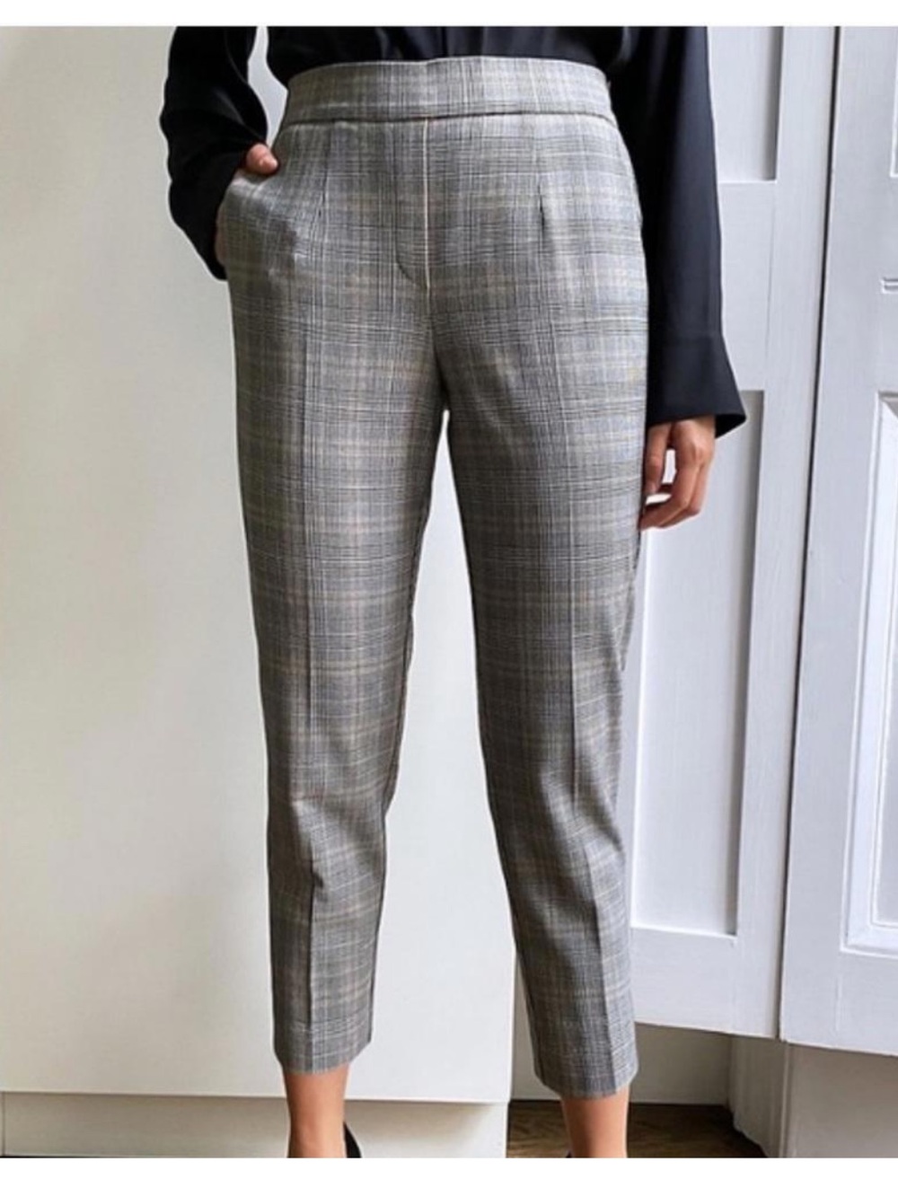 Aritzia Babaton Conan Plaid Pull On Cropped Pants Size 0 Glen Checked